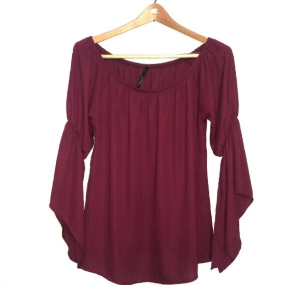 Yetts Tops - Yetts Burgundy Peasant Blouse